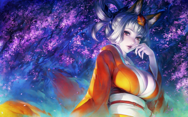 Woman cat ears red top free wallpaper for desktop - medium preview image