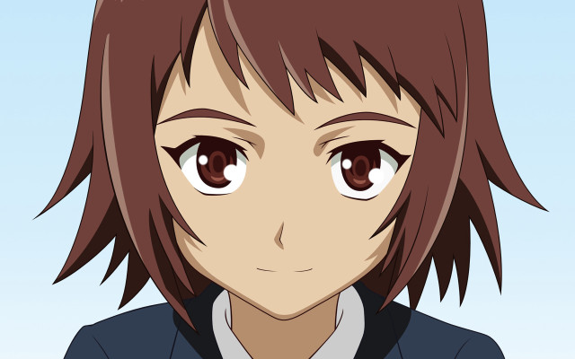 Anime girl brown hair blue free wallpaper for desktop - medium preview image