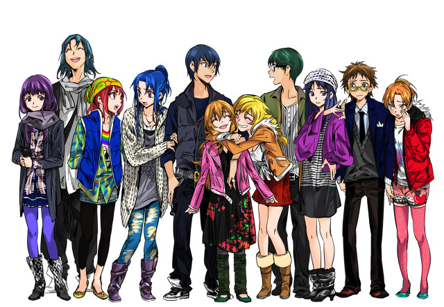 Anime characters group arms around #12 free wallpaper for desktop - medium preview image