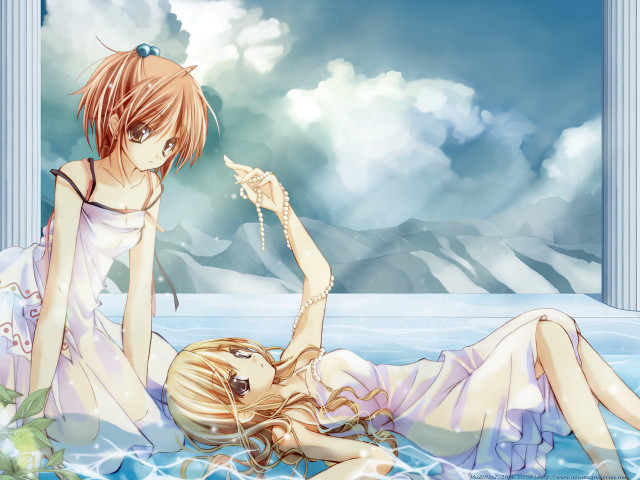 Anime couple laying water together free wallpaper for desktop - medium preview image