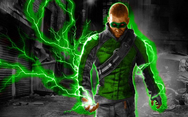 Man green suit green lightning free wallpaper for desktop - medium preview image