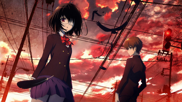 Anime characters red sky clouds free wallpaper for desktop - medium preview image