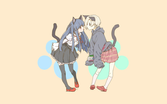 Anime couple cats shoulder back free wallpaper for desktop - medium preview image