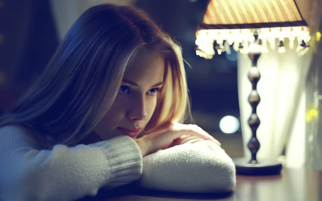 Woman sitting table lamp background #2 free wallpaper for desktop - medium preview image