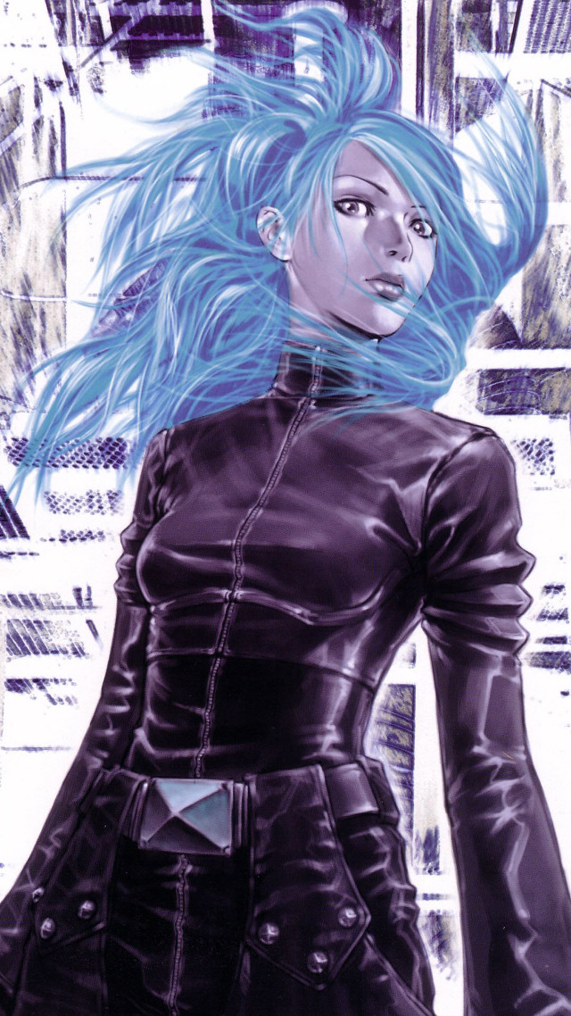 Woman blue hair black outfit #2 free wallpaper for mobile - medium preview image