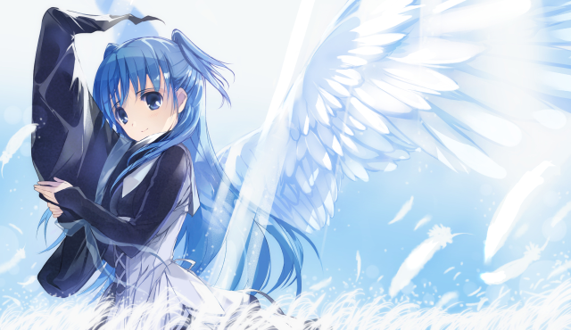 Anime girl blue hair wings free wallpaper for desktop - medium preview image