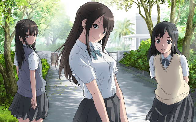 Three girls school uniforms walking free wallpaper for desktop - medium preview image