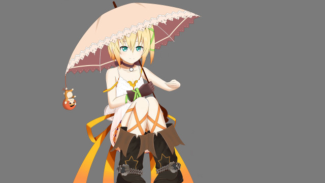 Woman pink umbrella gray background free wallpaper for desktop - medium preview image