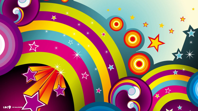 Colorful background stars rainbow clock free wallpaper for desktop - medium preview image