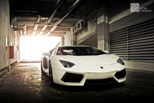 White sports car parking garage #14 free wallpaper for desktop - medium preview image