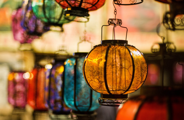 Colorful lanterns hanging ceiling room free wallpaper for desktop - medium preview image