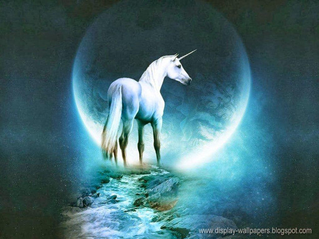 Unicorn rock ocean moon blue free wallpaper for desktop - medium preview image