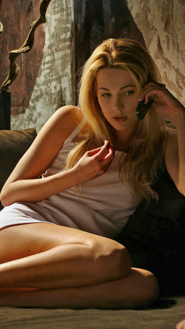 Woman sitting phone blonde artist free wallpaper for mobile - medium preview image