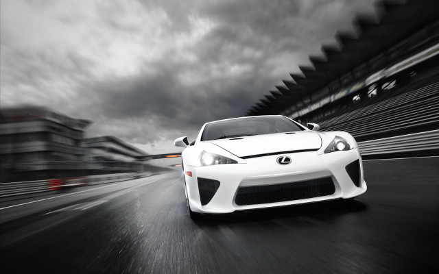 White sports car race rain free wallpaper for desktop - medium preview image