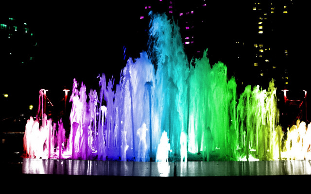 Colorful fountain night sky buildings free wallpaper for desktop - medium preview image