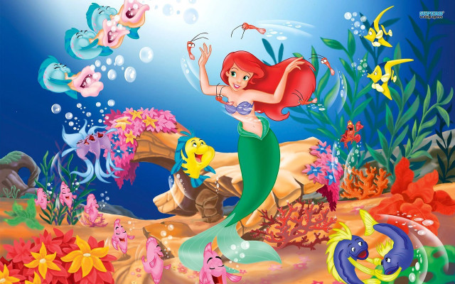 Cartoon mermaid colorful fish sea free wallpaper for desktop - medium preview image