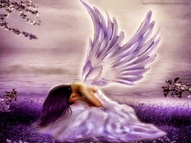 Woman purple flowers wings outstretched free wallpaper for desktop - medium preview image