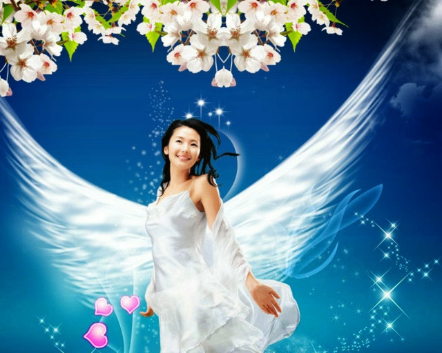 Woman white dress angel wings free wallpaper for desktop - medium preview image