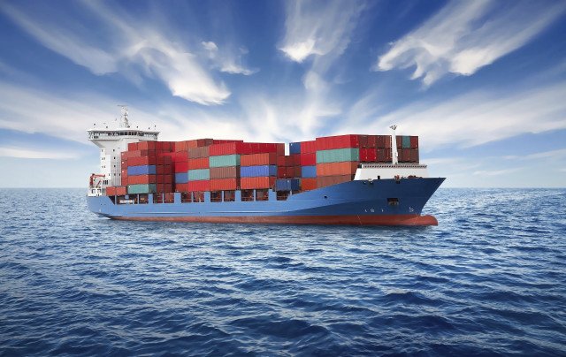 Cargo ship containers ocean blue free wallpaper for desktop - medium preview image