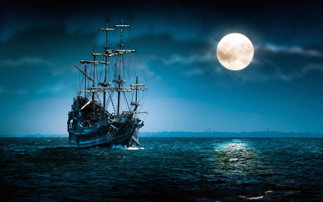Ship ocean full moon sailing free wallpaper for desktop - medium preview image