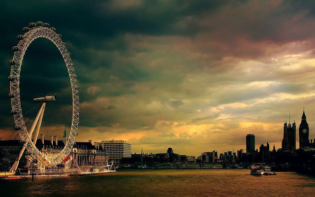 Ferris wheel river cloudy sky #4 free wallpaper for desktop - medium preview image