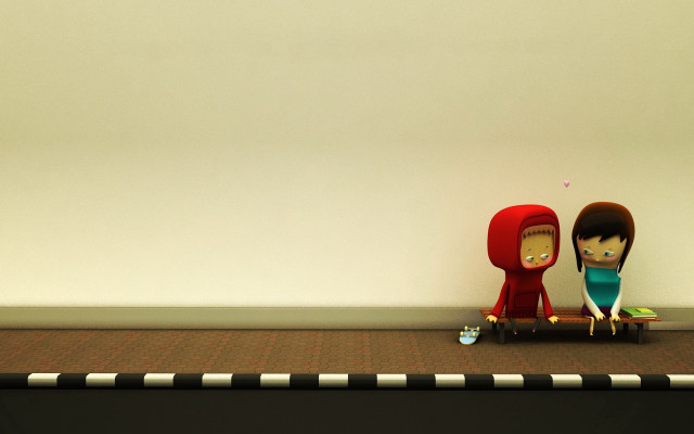 Cartoon couple sitting table rug free wallpaper for desktop - medium preview image