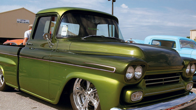 Green truck parking lot cars free wallpaper for desktop - medium preview image