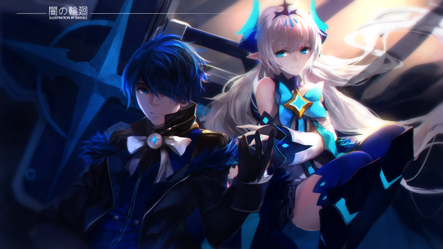 Anime characters blue black white free wallpaper for desktop - medium preview image