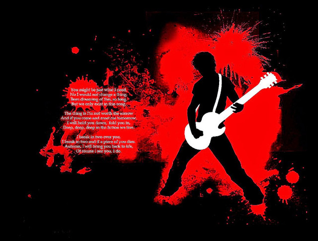 Man guitar blood red splatters free wallpaper for desktop - medium preview image