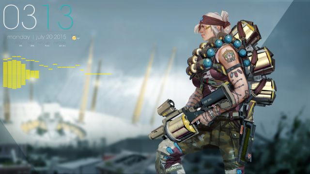 Man gun futuristic environment mountains free wallpaper for desktop - medium preview image