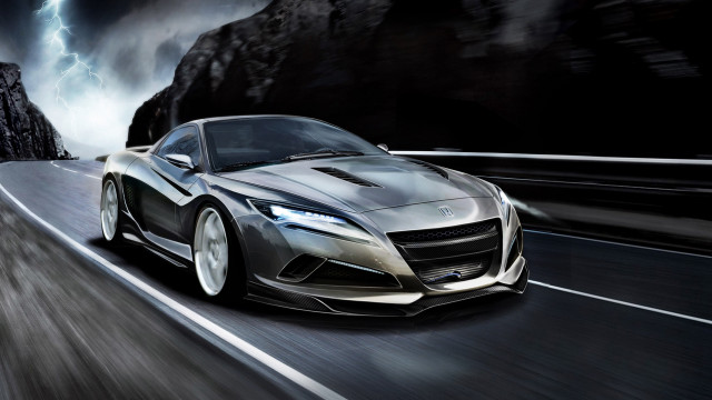 Silver sports car mountain lightning free wallpaper for desktop - medium preview image