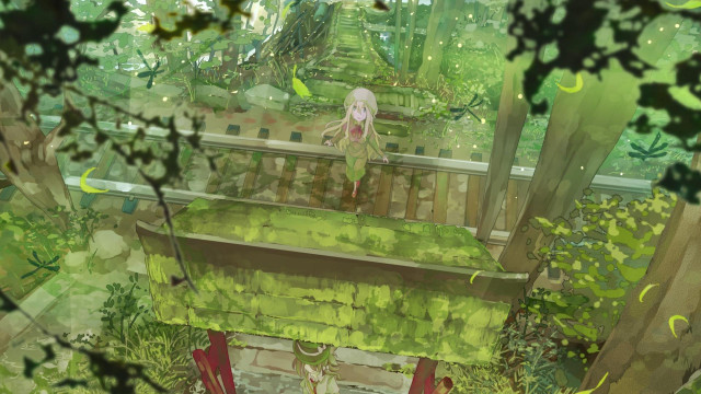 Girl bench forest green tree free wallpaper for desktop - medium preview image