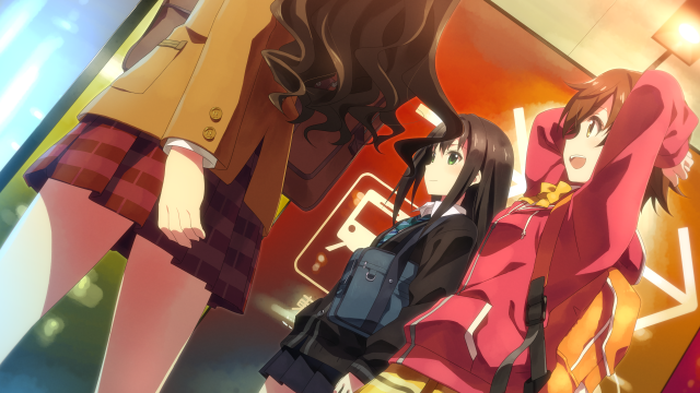 Anime girls red wall yellow free wallpaper for desktop - medium preview image