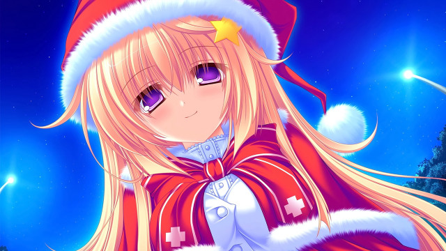 Anime girl santa hat blonde free wallpaper for desktop - medium preview image