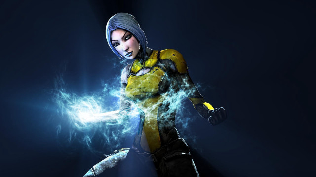 Woman yellow black lightsaber blue free wallpaper for desktop - medium preview image