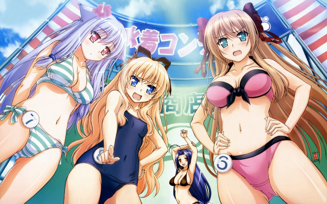 Anime girls bathing suits stage free wallpaper for desktop - medium preview image