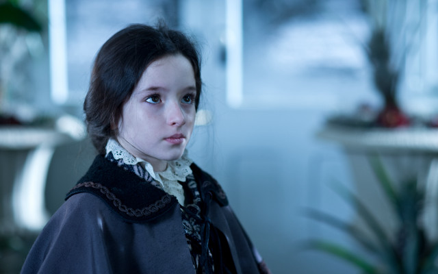 Woman blackjacket whitecollar pottedplant portrait free wallpaper for desktop - medium preview image