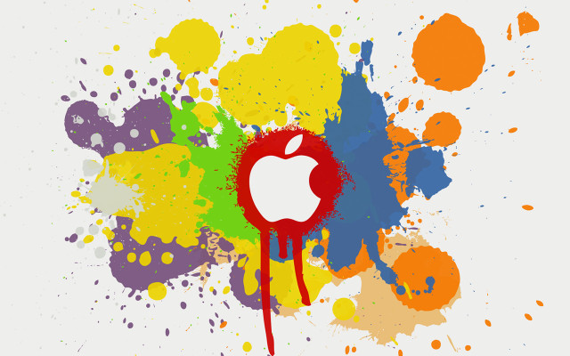 Colorful apple logo paint splatters free wallpaper for desktop - medium preview image