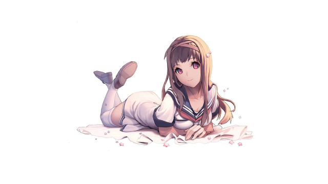 Girl laying ground legs crossed free wallpaper for desktop - medium preview image
