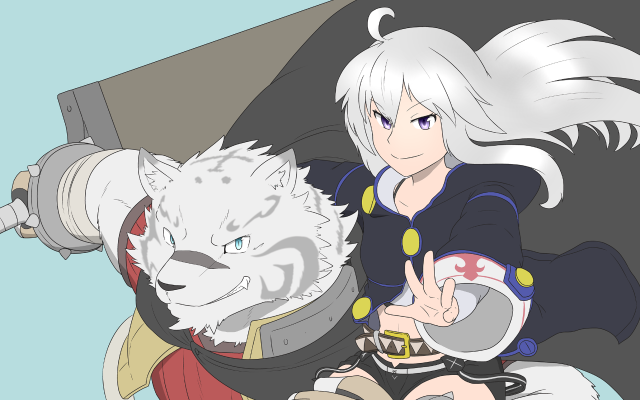 Woman white hair wolf face free wallpaper for desktop - medium preview image