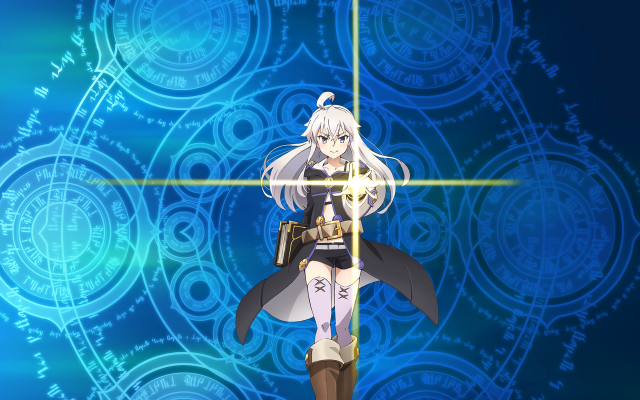 Anime character sword blue background free wallpaper for desktop - medium preview image