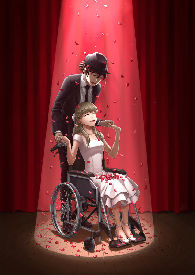 Man suit wheelchair woman dress free wallpaper for mobile - medium preview image