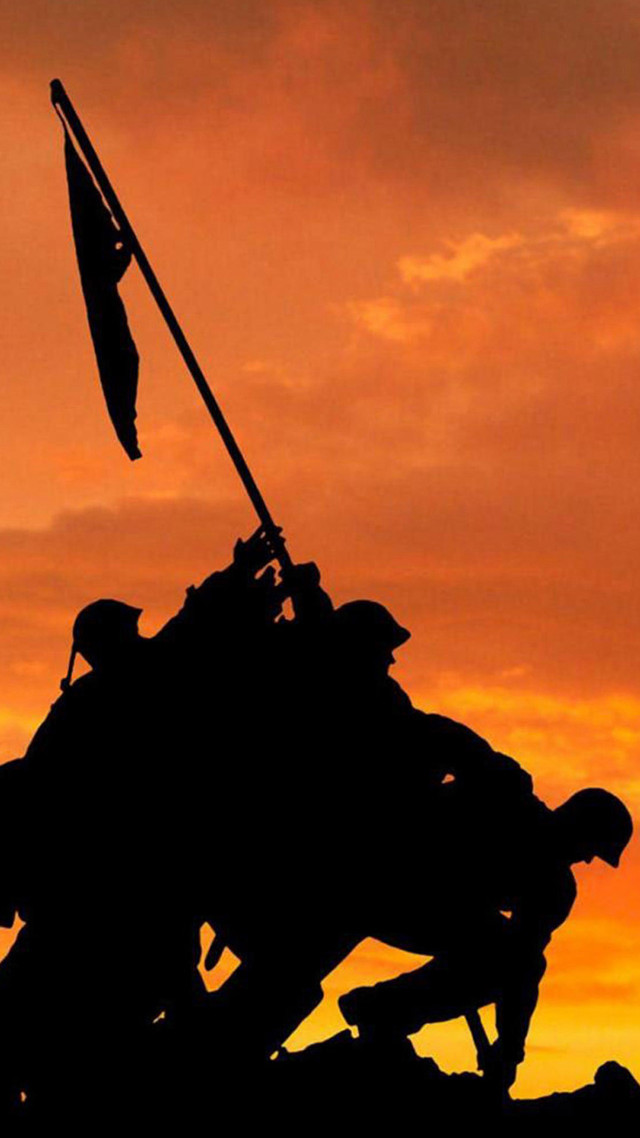 Soldier silhouette holding flag sunset free wallpaper for mobile - medium preview image
