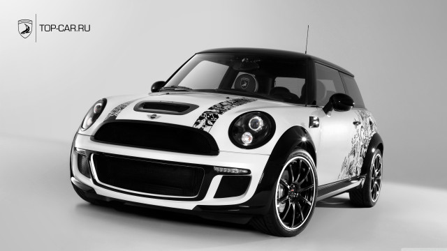 White mini cooper black white free wallpaper for desktop - medium preview image