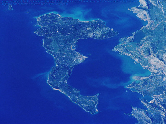 Satellite image water island plane free wallpaper for desktop - medium preview image