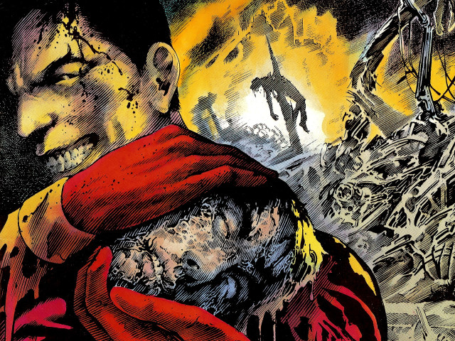 Bloody face red cape holding free wallpaper for desktop - medium preview image