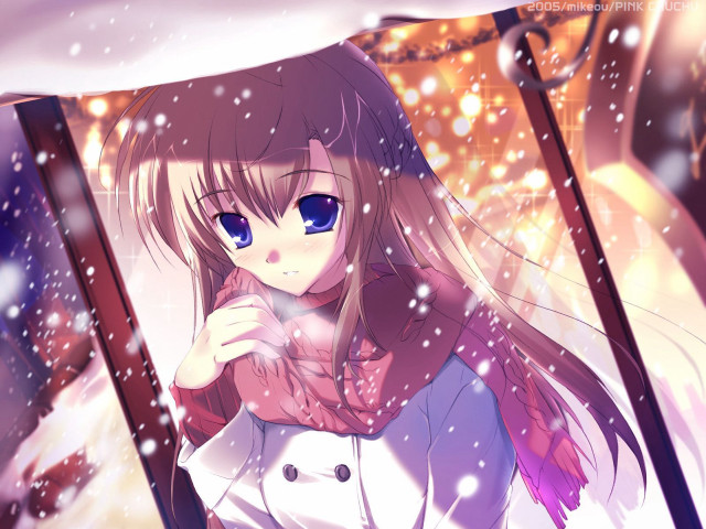 Girl white coat scarf snow #2 free wallpaper for desktop - medium preview image