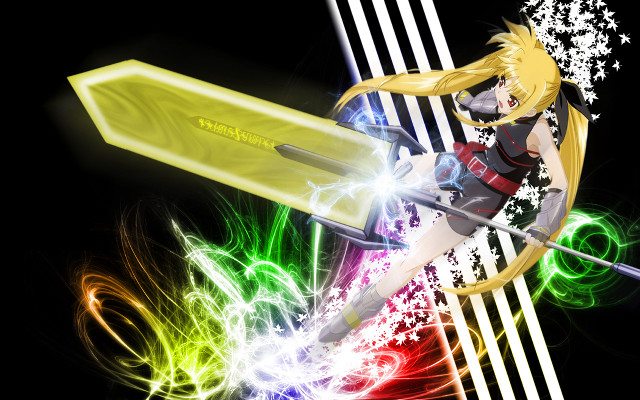 Woman sword glowing background stars free wallpaper for desktop - medium preview image