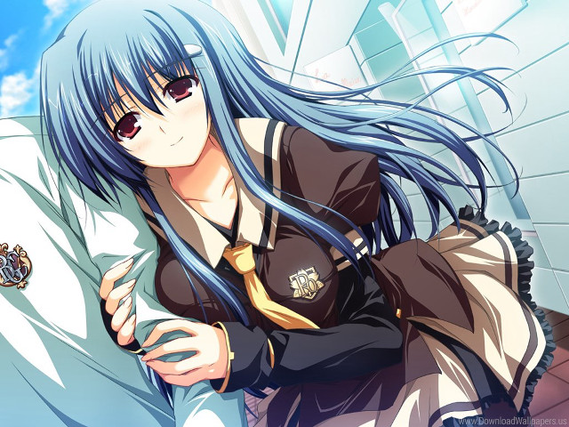 Blue hair woman clouds school free wallpaper for desktop - medium preview image