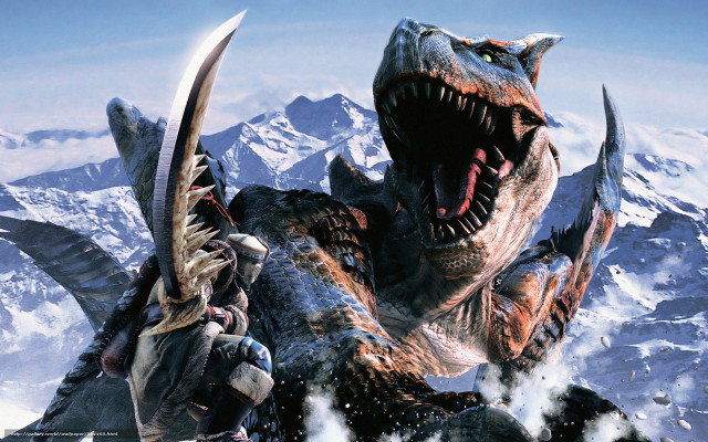 Giant dinosaur people mountain snow free wallpaper for desktop - medium preview image
